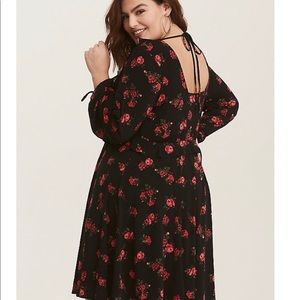 BLACK FLORAL JERSEY KNIT SKATER DRESS